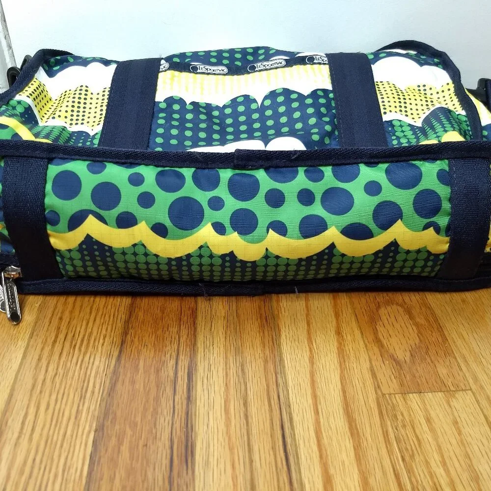 Lesportsac Zippered Laptop Bag Green Yellow Blue White Abstract Pattern School